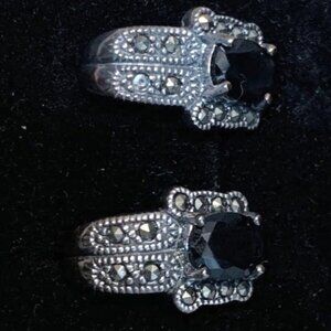 Sterling 925 Earrings with Black Chatham Sapphires